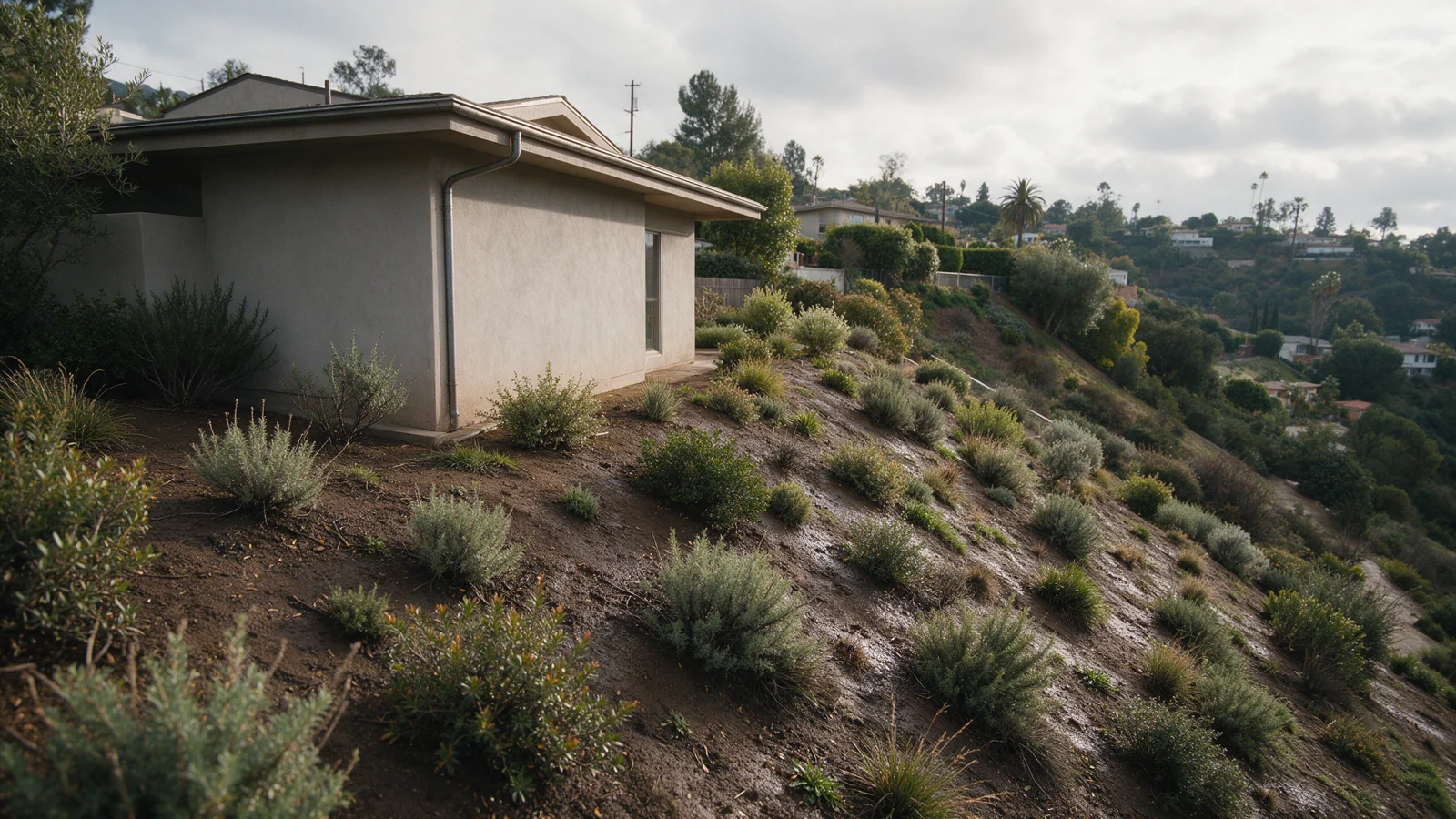 Fictional hillside house illustrating the relationship between a home and surrounding terrain